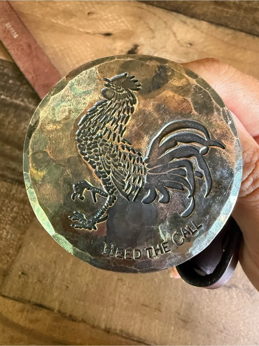 Howler Bro’s forged belt buckle Rooster with leather belt